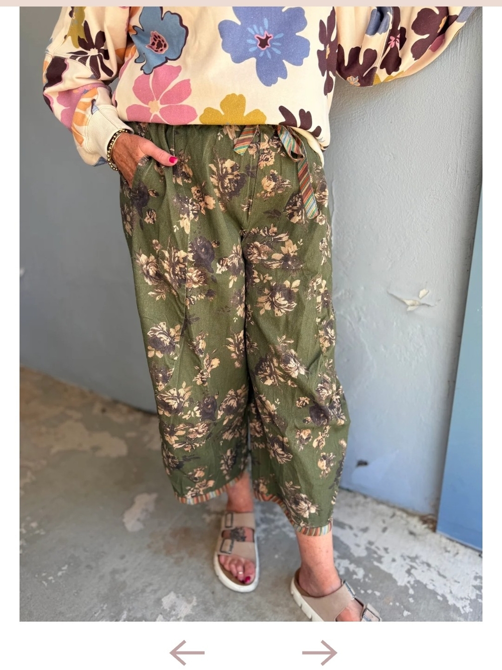 Easel Olive Denim Floral Mineral Wash Barrels